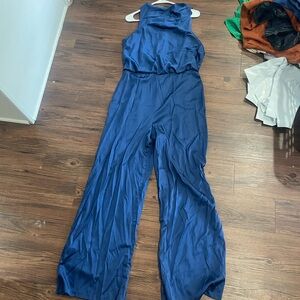 Abercrombie & Fitch Navy Satin Halter Jumpsuit